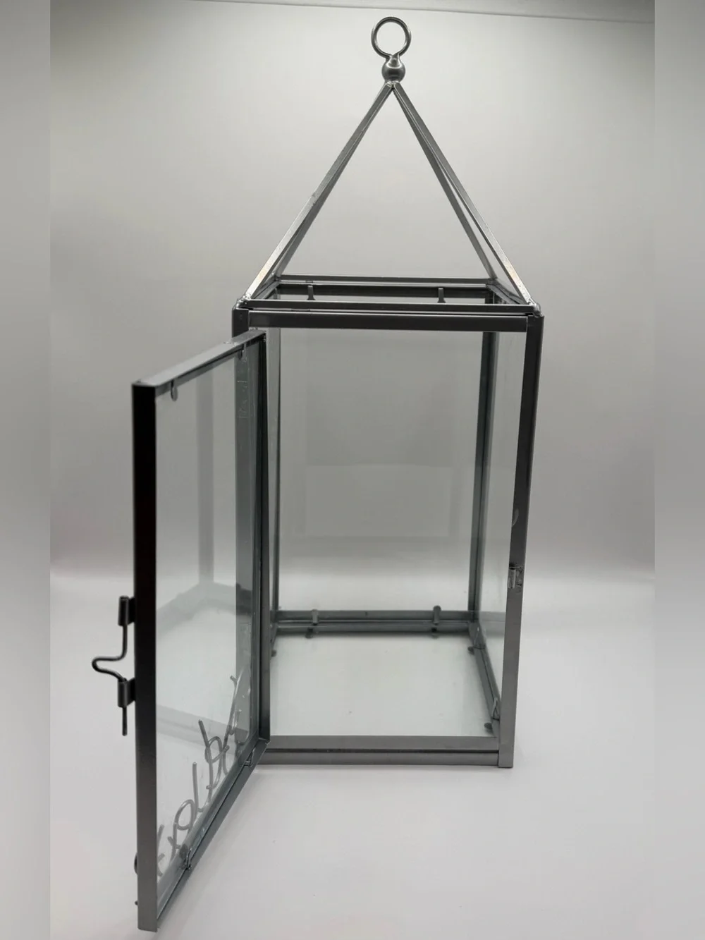 Metal and Glass Hanging Lantern - Silver